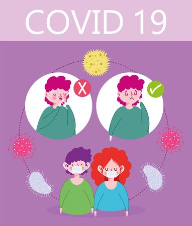 covid 19 coronavirus infographic, people symptoms and prevention with medical masksのイラスト素材