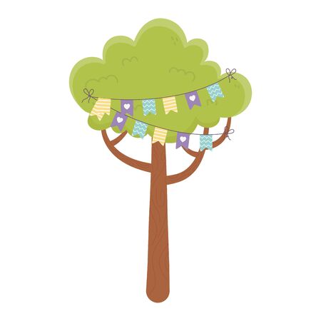 tree with pennants decoration party celebration isolated icon vector illustrationのイラスト素材