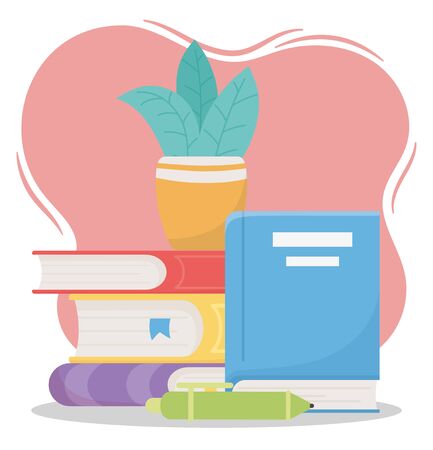 online education, pen and plant on books schoolのイラスト素材