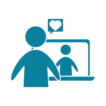 happy friendship day celebration two person video call talking vector illustration silhouette style iconのイラスト素材