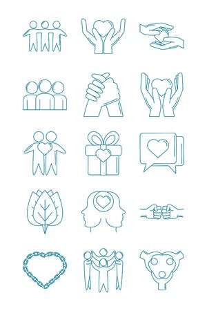 happy friendship day celebration love relationship support team icons set vector illustration line styleのイラスト素材