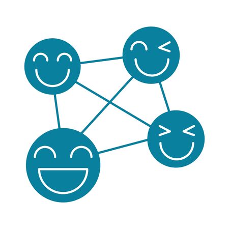 happy friendship day celebration faces laugh wink cheerful silhouette style iconのイラスト素材