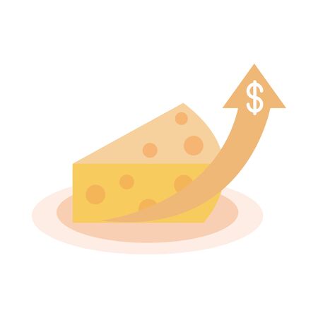 cheese ingredient product market growth arrow, rising food prices, flat style iconのイラスト素材
