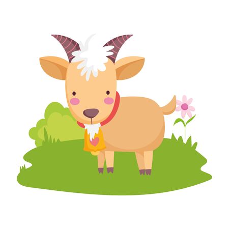 ram flowers in grass farm animal cartoonのイラスト素材