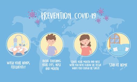 covid 19 pandemic prevention, infographic recommendations vector illustrationのイラスト素材