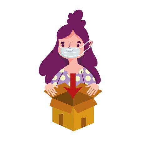 woman with medical mask order online shopping covid 19のイラスト素材