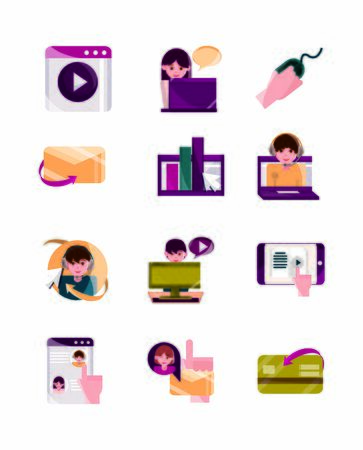 online activities, digital connection communication set icons vector illustration flat style iconのイラスト素材