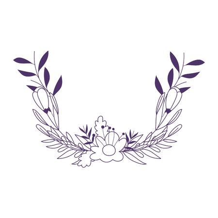 flowers branches leaves foliage nature decoration isolated icon line styleのイラスト素材