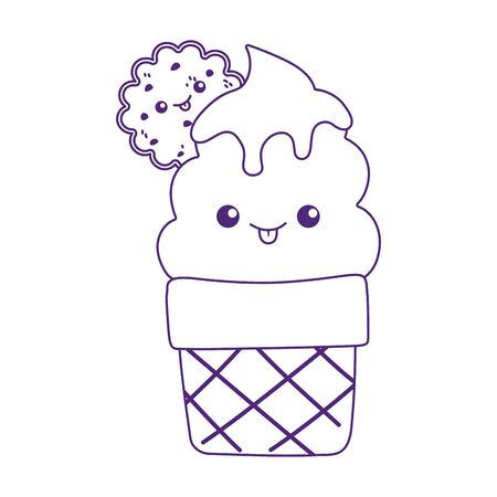 kawaii ice cream and cookie cute cartoon isolated iconのイラスト素材