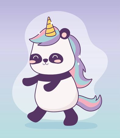 kawaii panda with costume unicorn cartoon character magical fantasy vector illustrationのイラスト素材