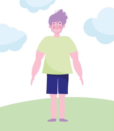 man character standing grass nature outdoor cartoon vector illustrationのイラスト素材