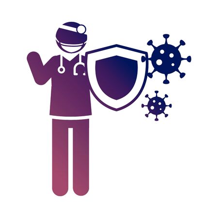 coronavirus covid 19, physician shield protection prevention, health , gradient style iconのイラスト素材