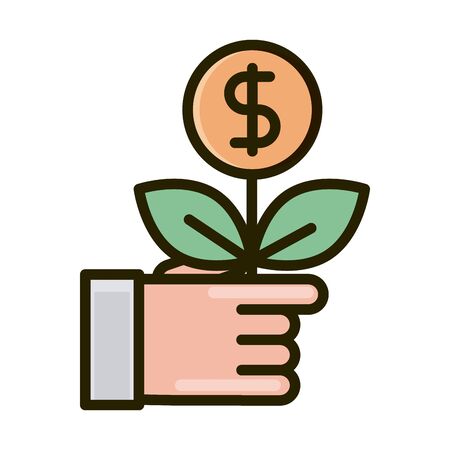 hand with plant money business financial investing vector illustration line and fill iconのイラスト素材