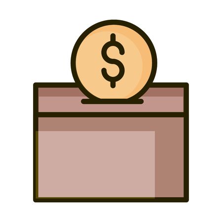 charity money coin in box financial business stock market line and fill iconのイラスト素材