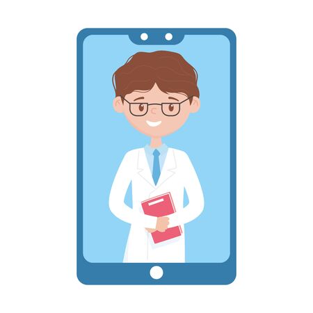 Isolated man doctor inside smartphone vector designのイラスト素材