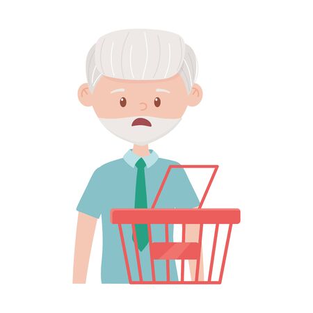 Old man shopping with basket vector designのイラスト素材