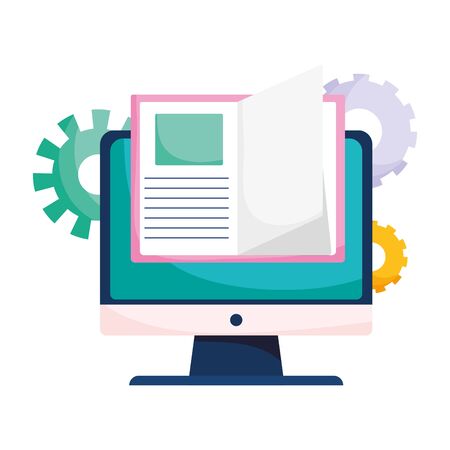 Isolated ebook gears and computer vector designのイラスト素材