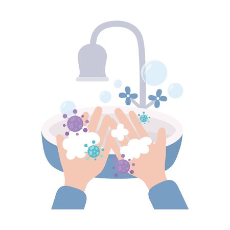 covid 19 quarantine, washing hands frequently preventのイラスト素材