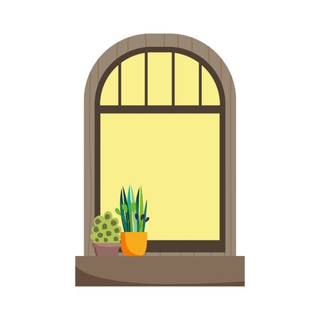 frame window potted plant isolated icon on white backgroundのイラスト素材