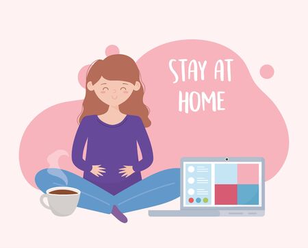 stay at home, pregnant woman online yogaのイラスト素材
