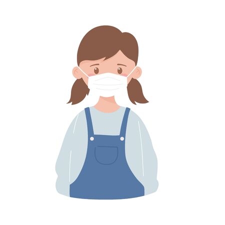 covid 19 coronavirus, girl with medical mask isolated icon white backgroundのイラスト素材