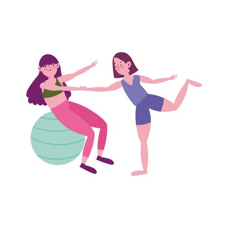 young group women training yoga meditation, exercises activityのイラスト素材