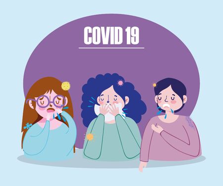 covid 19 coronavirus, sick people symptom cough infectedのイラスト素材
