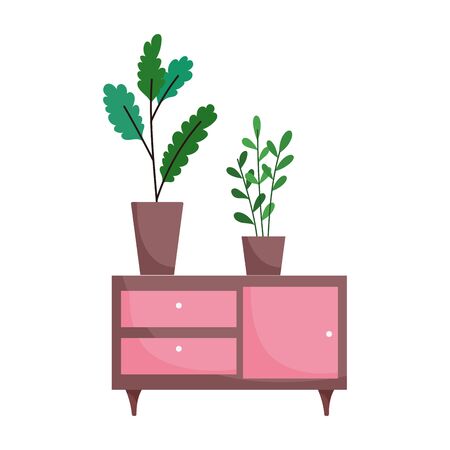 furniture with potted plants decoration isolated icon white backgroundのイラスト素材