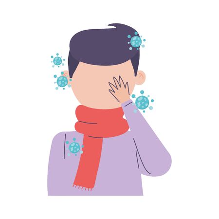 covid 19 coronavirus, man with scarf infected disease, isolated iconのイラスト素材