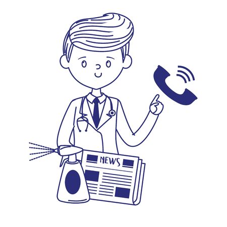 covid 19 quarantine, doctor with and hands spray sanitizerのイラスト素材