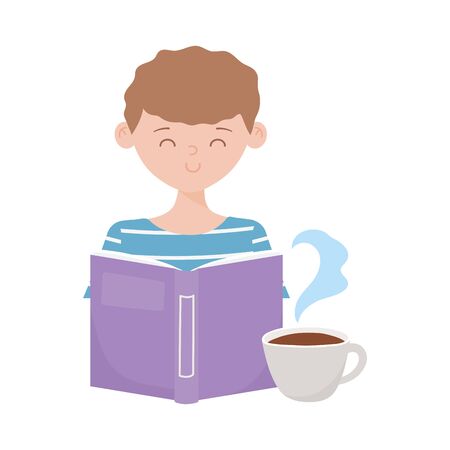 stay at home, education boy with book studyingのイラスト素材