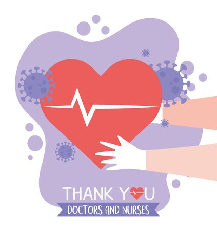 thanks, doctors, nurses, medical hands with heartbeat healthのイラスト素材