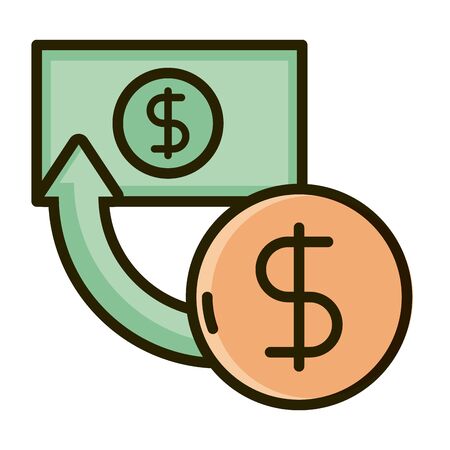 banknote coin transaction business financial investing line and fill iconのイラスト素材