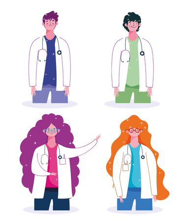 doctor female and male character staff medical health care vaccination vector illustrationの写真素材