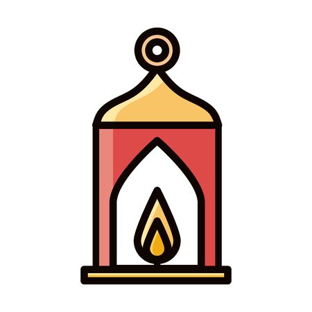 burning candle in lantern eid mubarak islamic religious celebration vector illustration line and fill iconの写真素材
