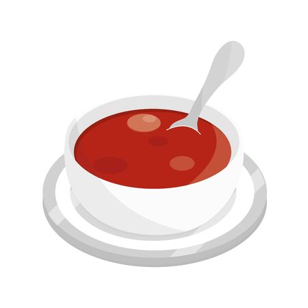 tomato soup with spoon on dish food vector illustration flat style iconの写真素材