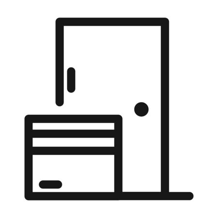 delivery cargo service logistic cardboard box in door vector illustration line style iconの写真素材