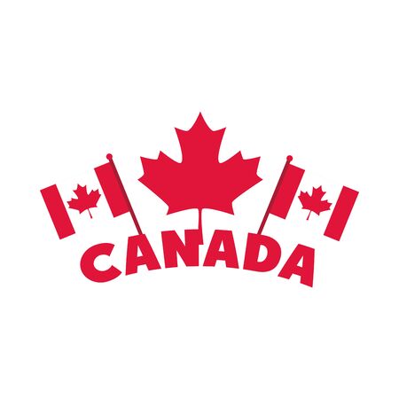 canada day, flags in pole maple leaf lettering design vector illustration flat style iconのイラスト素材