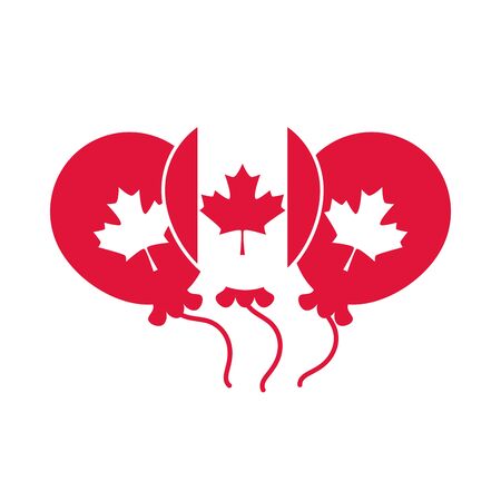 canada day, canadian flag balloons maple leaf decoration vector illustration flat style iconのイラスト素材