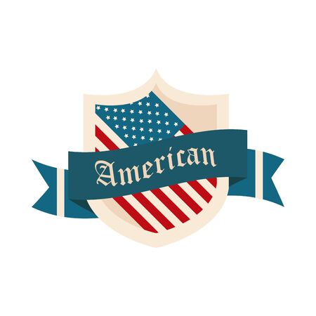 happy independence day, american flag shield event patriotism vector illustration flat style iconのイラスト素材
