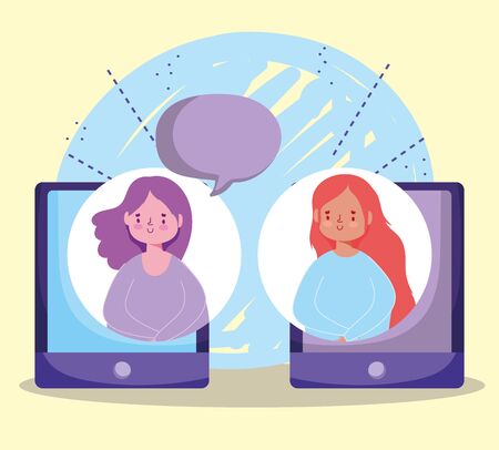 online education, students girl smartphone devices virtual digital studying vector illustrationのイラスト素材