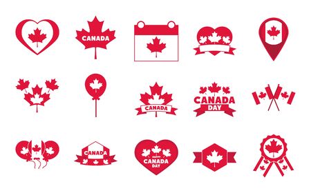 canada day, independence freedom national patriotism celebration icons set flat style iconのイラスト素材