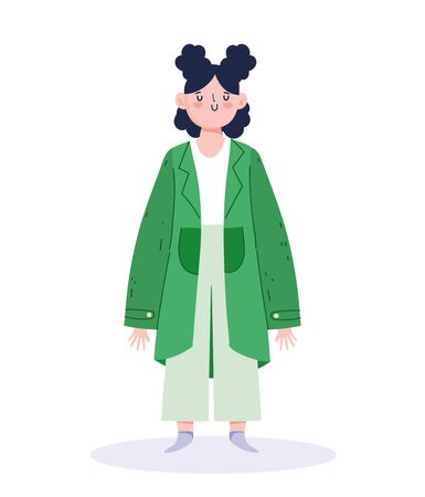 Avatar woman cartoon with black hair design, Girl female person people human and social media theme Vector illustrationのイラスト素材