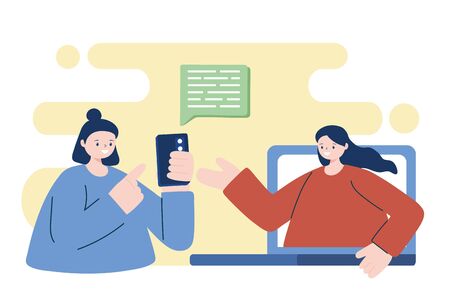 Women with smartphone and laptop design, Cellphone and mobile theme Vector illustrationのイラスト素材