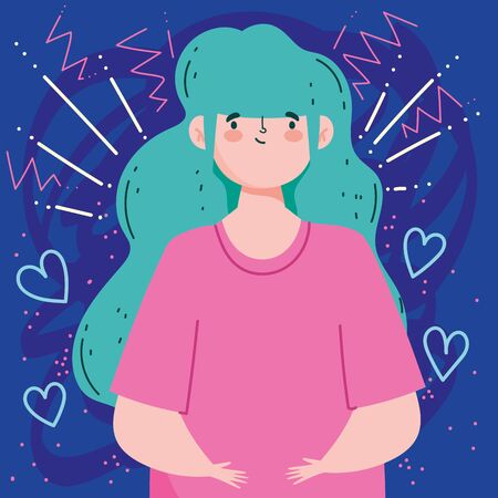 Avatar woman cartoon with aquamarine hair design, Girl female person people human and social media theme Vector illustrationのイラスト素材