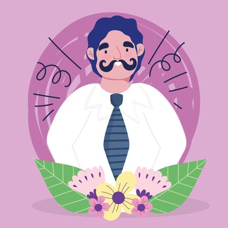Avatar man cartoon with mustache design, Boy male person people human social media and portrait theme Vector illustrationのイラスト素材