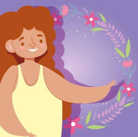 Isolated avatar woman with leaves and flowers vector designのイラスト素材