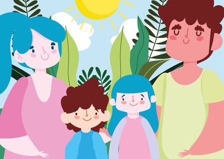 Mother father daughter and son with leaves vector designのイラスト素材