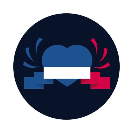 france heart and ribbon block and flat style icon design, Bastille day and french theme Vector illustrationのイラスト素材