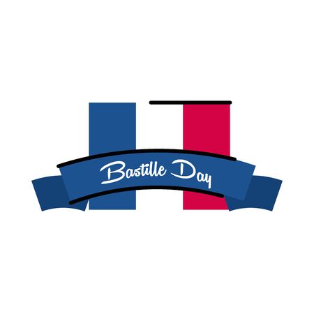france flag with ribbon line and fill style icon design, Bastille day and french theme Vector illustrationのイラスト素材